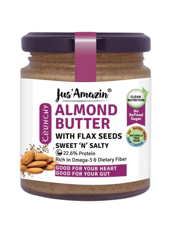 Almond Butter with Crunchy Flaxseeds - 200g - Jus Amazin - The Gourmet Box