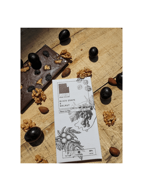 Black Grape and Walnut Dark Chocolate - 70g - Toska Chocolates - The Gourmet Box
