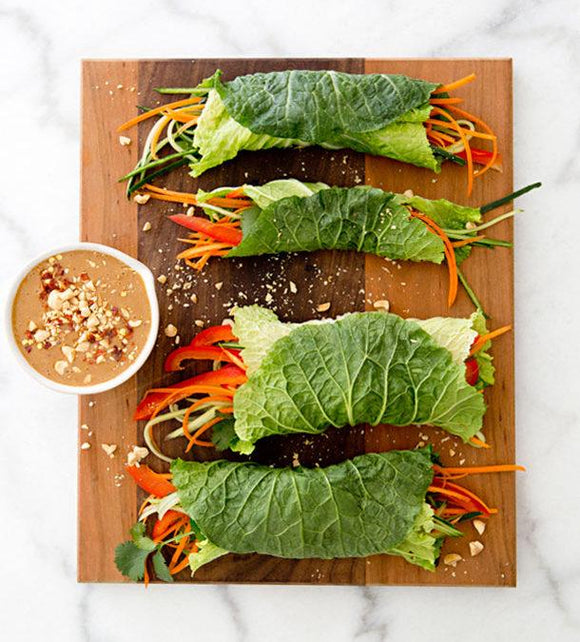 Cabbage Wraps with Spicy Peanut Dipping Sauce - The Gourmet Box