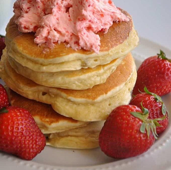Eggless Banana Pancakes with Strawberry Butter