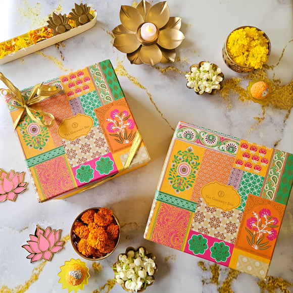 Yellow Diwali Gift Box - 8x8 inch - The Gourmet Box