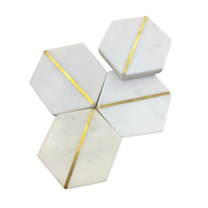 Set of 2 Marble Coasters - White & Gold