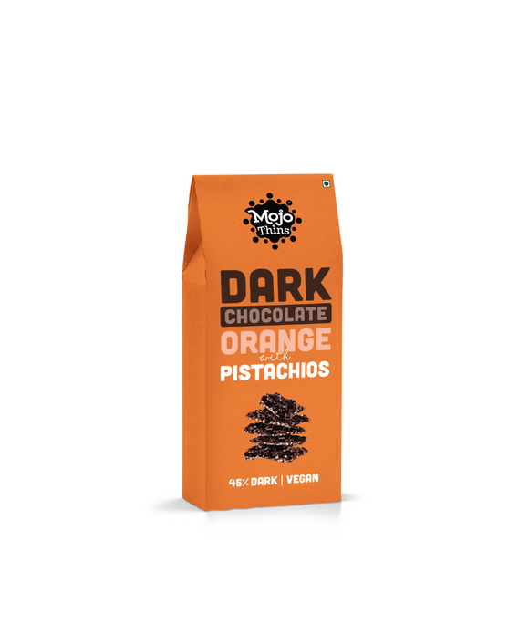 Dark Chocolate Orange with Pistachios Thins - 100g - Mojo Thins
