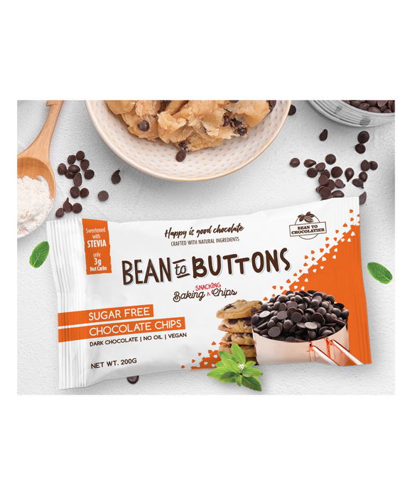 Sugar Free Baking Chocolate Chips - 200g - Bean To Buttons