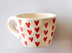 Red and White Heart Print Ceramic Mug