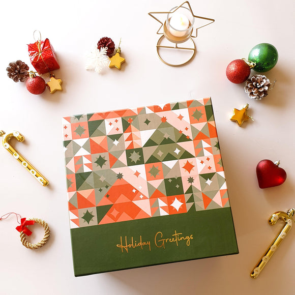Red, Green and White Festive Gift Box - 10 inch x 10 inch - The Gourmet Box - The Gourmet Box