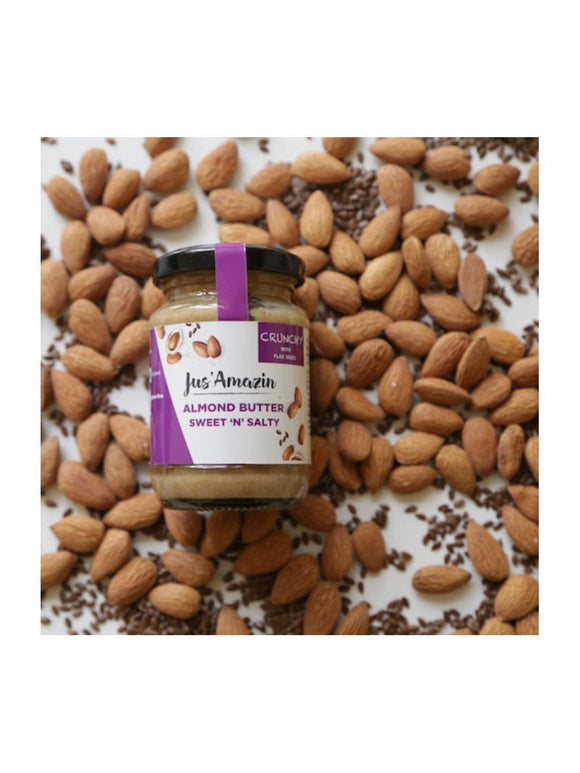 Almond Butter with Crunchy Flax Seeds - High Protein, Vegan - 125g - Jus Amazin - The Gourmet Box