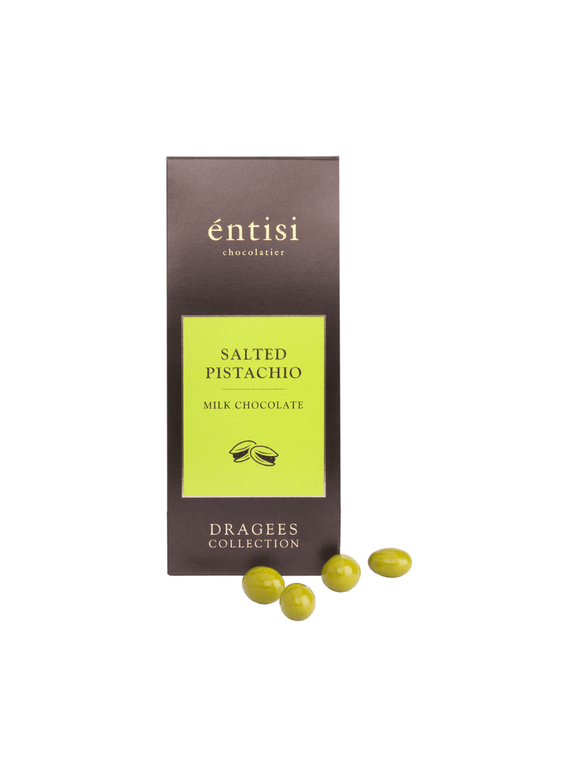 Salted Pistachio coated with chocolates - 50g - Entisi Chocolates - The Gourmet Box