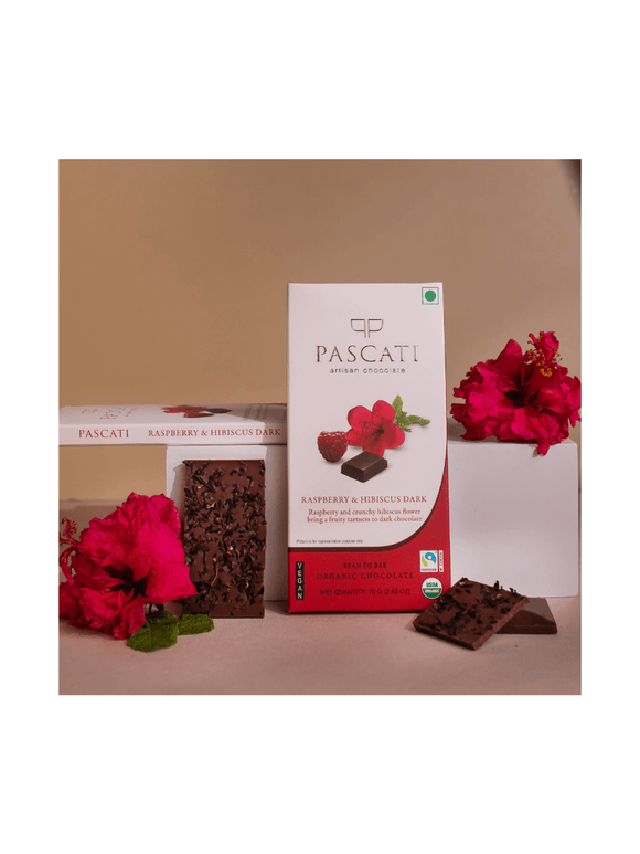Raspberry Hibiscus Dark Chocolate Bar - 75g - Pascati - The Gourmet Box