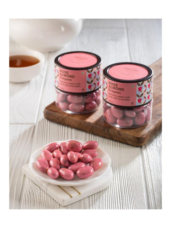 Rose Almond Dragees Jar - 120g - Entisi Chocolates - The Gourmet Box
